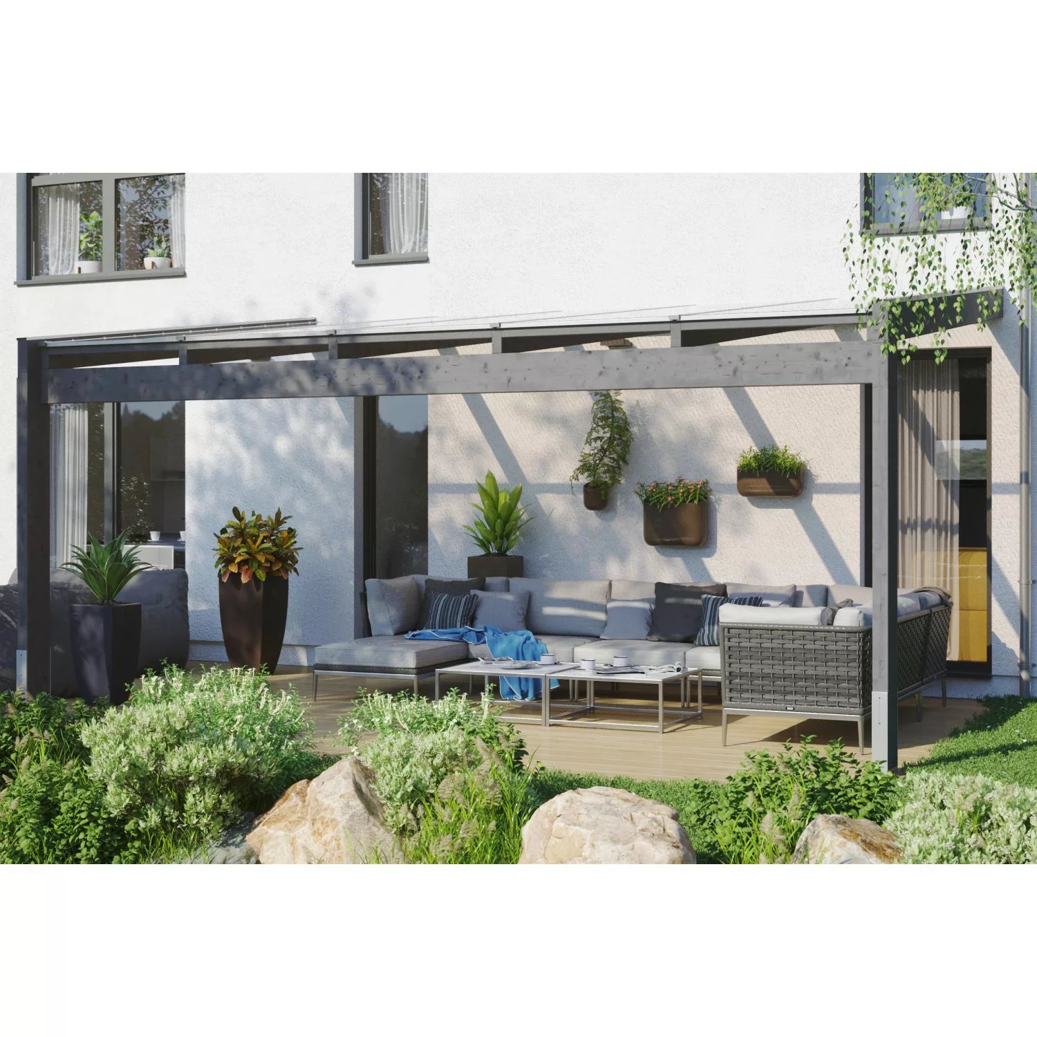 Skan Holz Terrassenüberdachung Novara 557 cm x 309 cm Schiefergrau günstig online kaufen