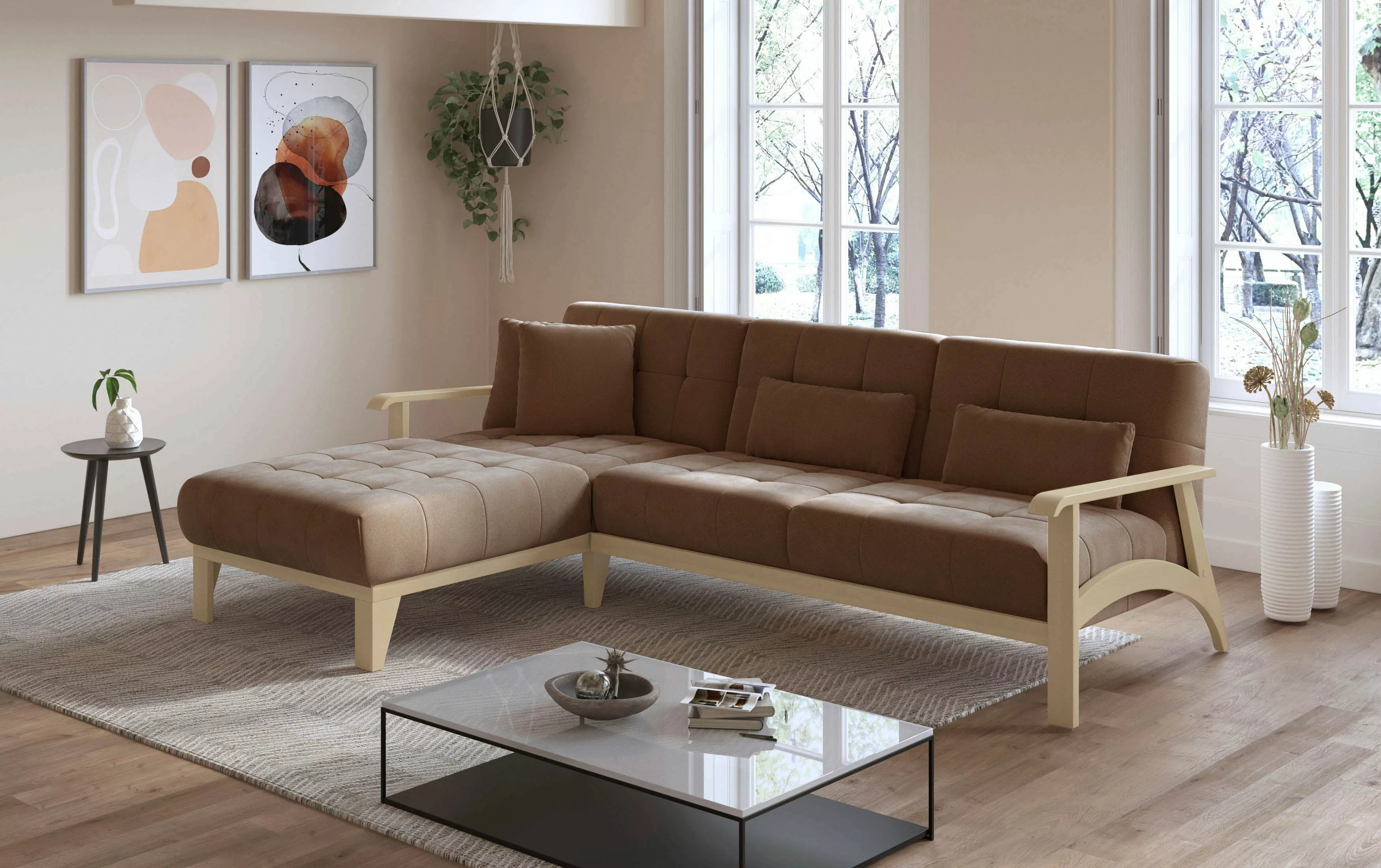 sit&more Ecksofa "Billund L-Form", Armlehnen aus eichefarbigem Buchenholz, günstig online kaufen