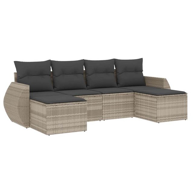 vidaXL Sofaelement 6-tlg. Garten-Sofagarnitur mit Kissen Hellgrau Poly Ratt günstig online kaufen