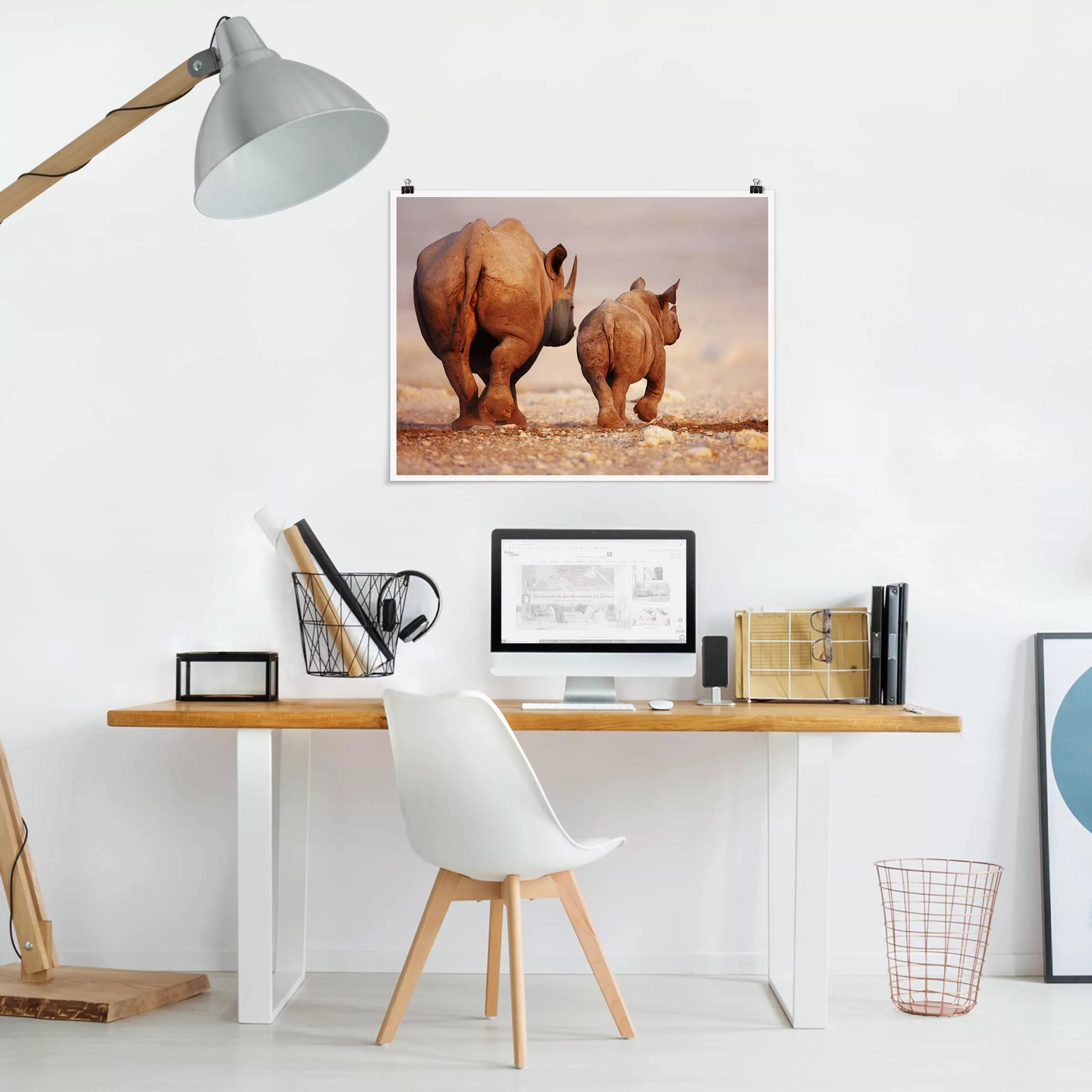 Poster Tiere - Querformat Wandering Rhinos günstig online kaufen