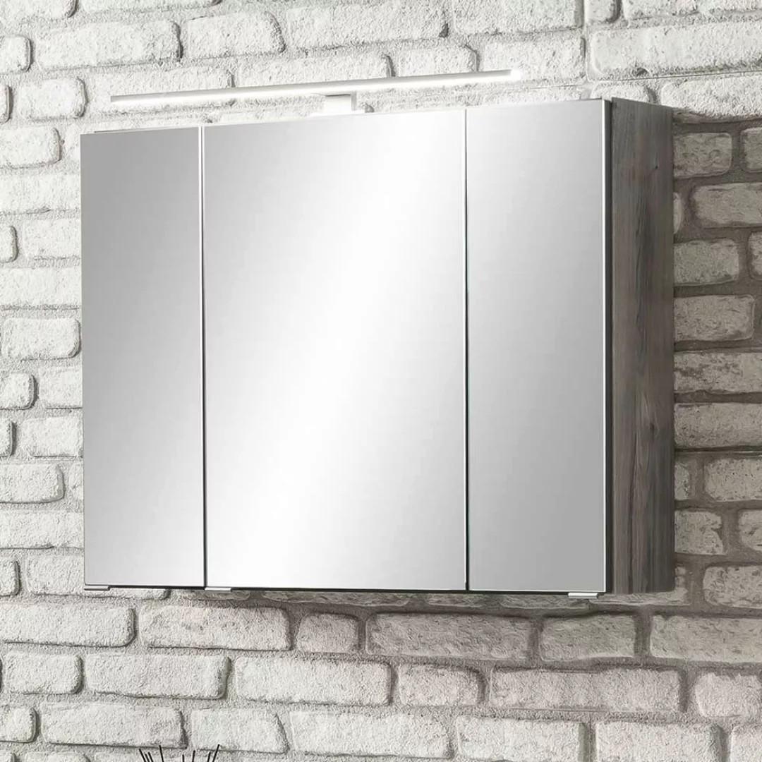 Lichtspiegelschrank in Eiche Grau 80 cm breit günstig online kaufen
