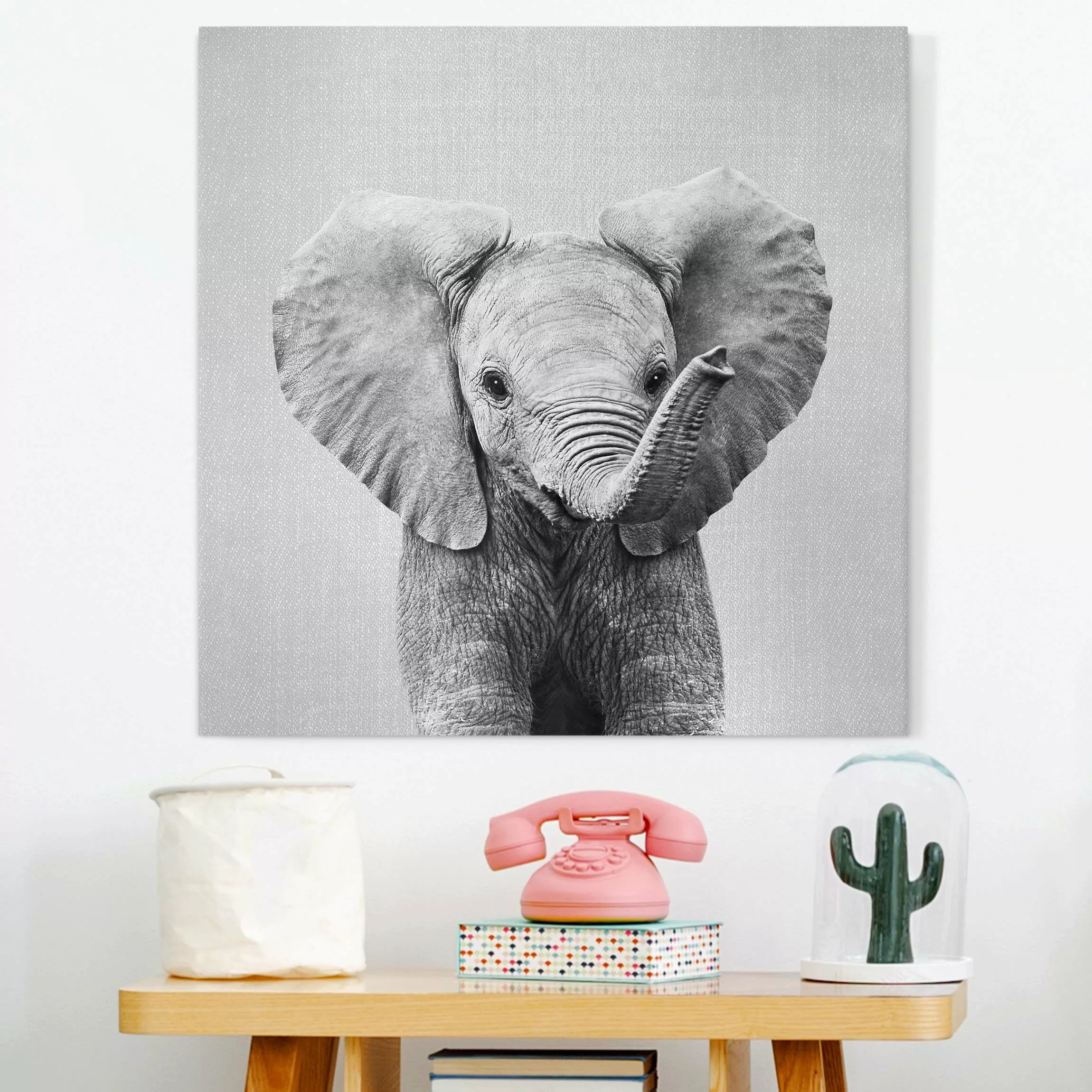Leinwandbild Baby Elefant Elsa Schwarz Weiß günstig online kaufen