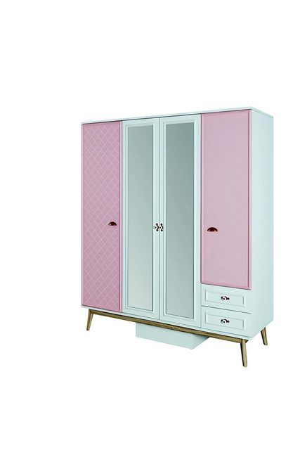 Xlmoebel Kleiderschrank Schrank für Kinderzimmer in Rosa aus Holz mit 4 Tür günstig online kaufen