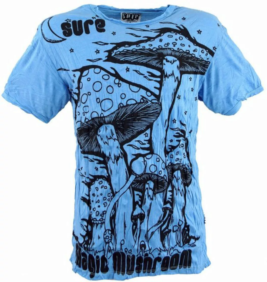 Guru-Shop T-Shirt Sure Herren T-Shirt Magic Mushroom - hellblau Goa Style, günstig online kaufen