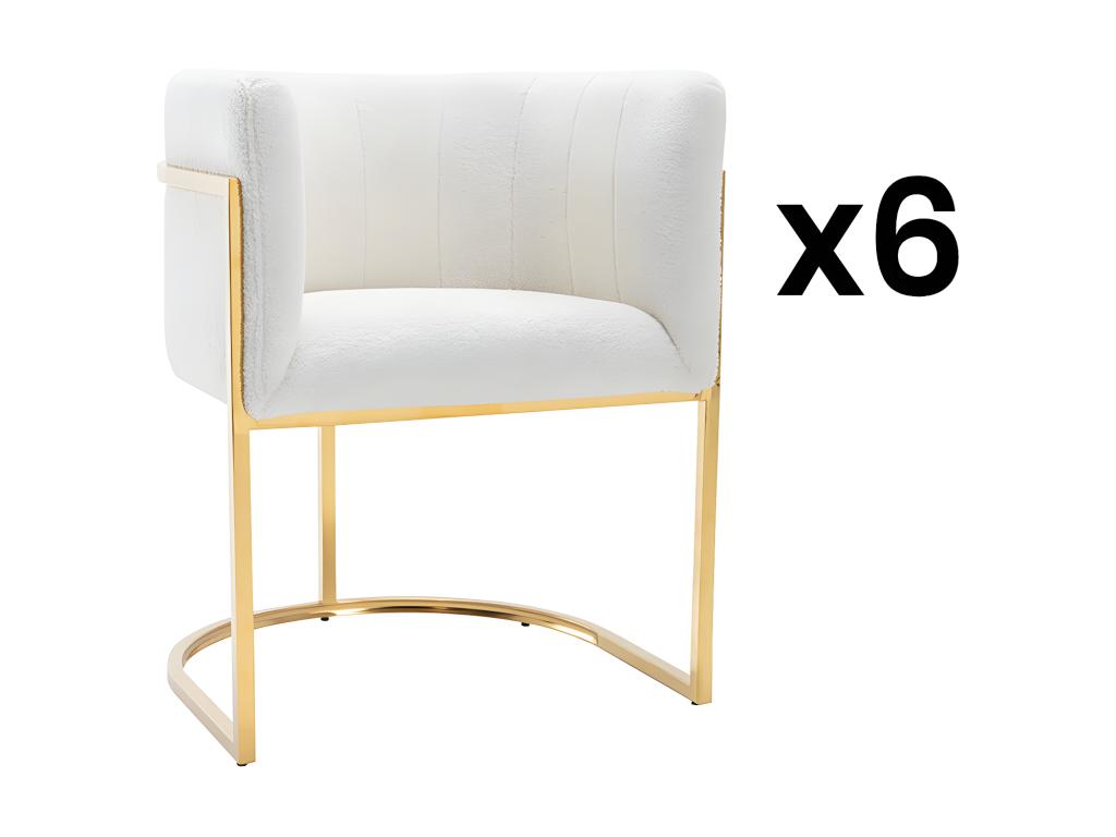 Stuhl mit Armlehnen 6er-Set - Bouclé-Stoff & Metall - Weiß & Goldfarben - P günstig online kaufen