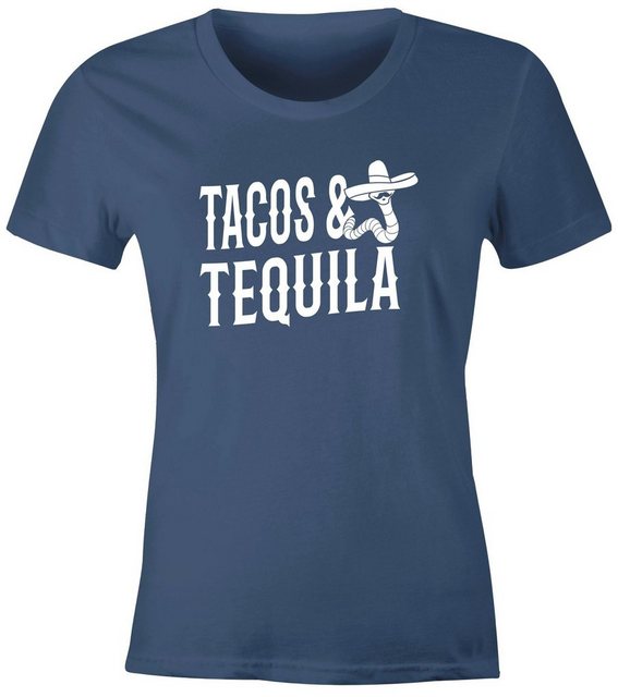 MoonWorks Print-Shirt Damen T-Shirt Tacos & Tequila Wurm Sombrero Tequilla günstig online kaufen