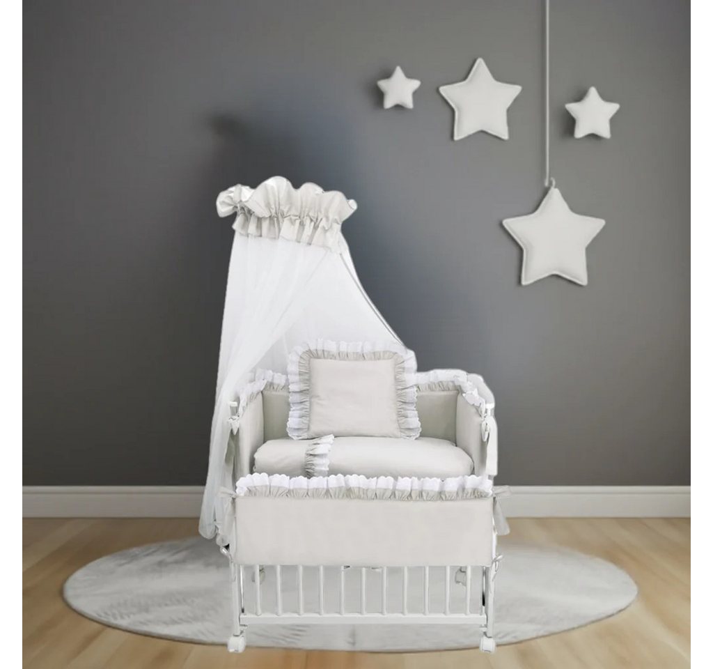 Babyhafen Beistellbett 3in1 Babybett Komplettbett Royal Grau, Spitze-Weiß S günstig online kaufen