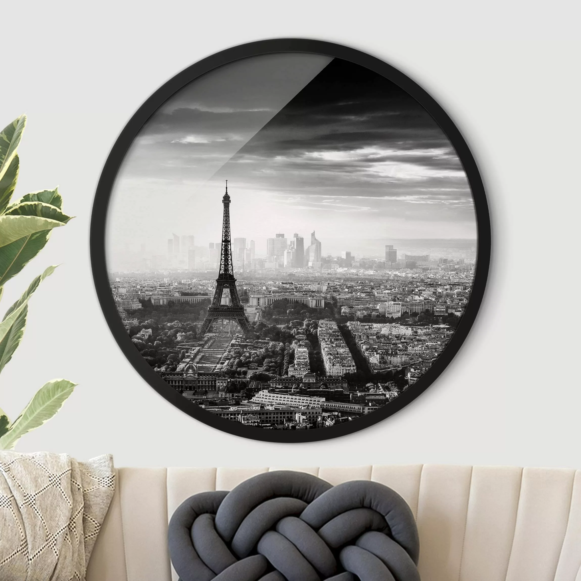 Rundes Gerahmtes Bild Der Eiffelturm von Oben Schwarz-weiß günstig online kaufen