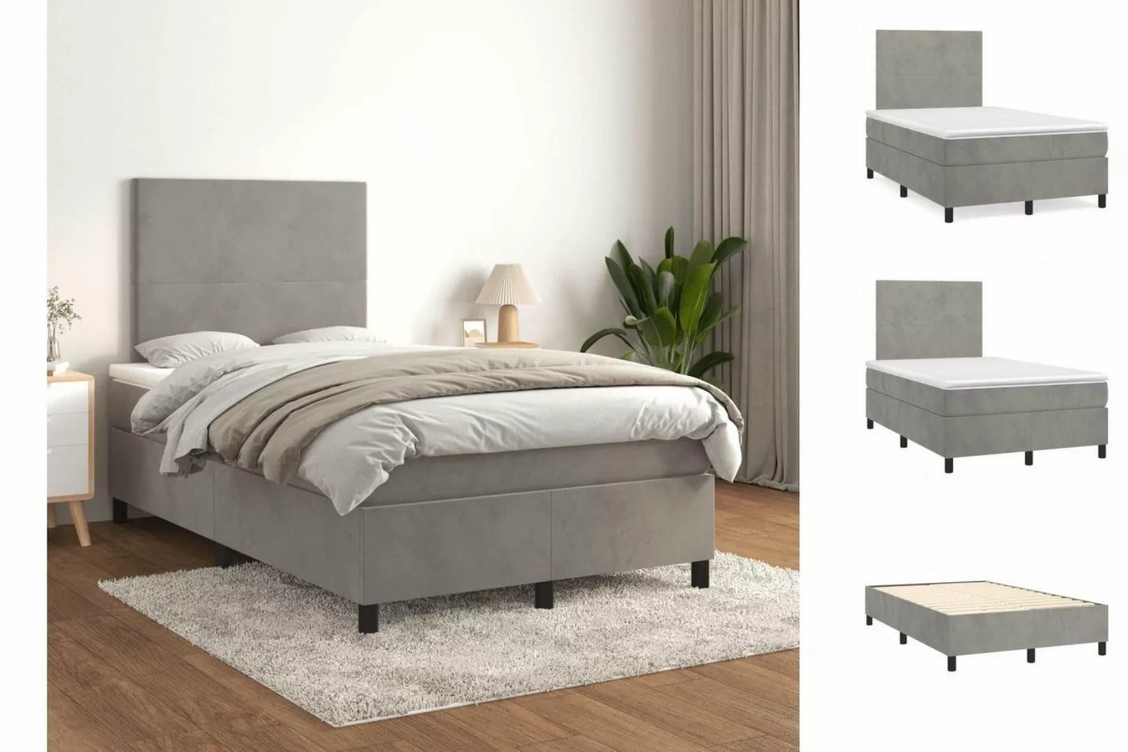 vidaXL Boxspringbett Boxspringbett mit Matratze Hellgrau 120x200 cm Samt Be günstig online kaufen