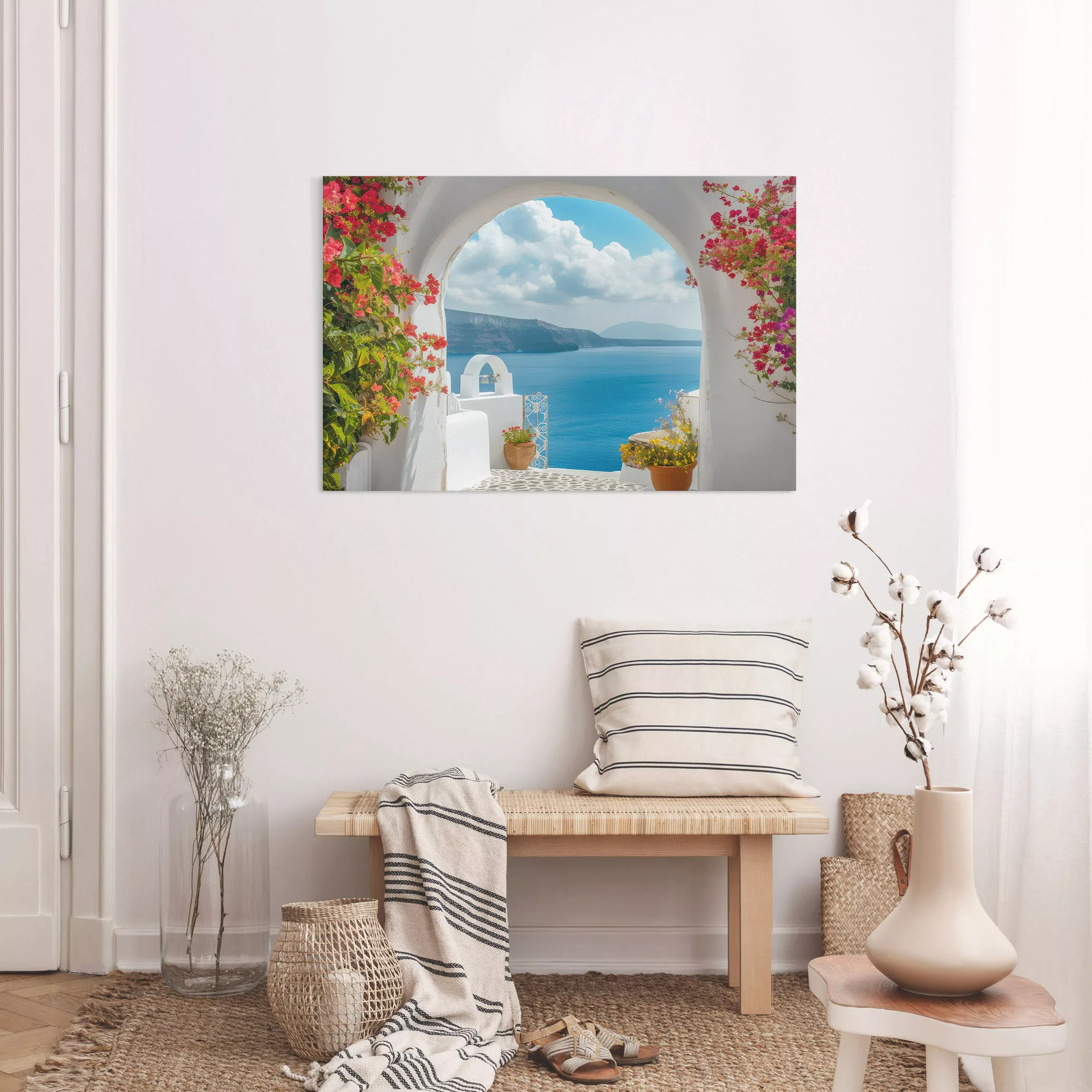 Leinwandbild Santorini Blick durch Steinbogen günstig online kaufen