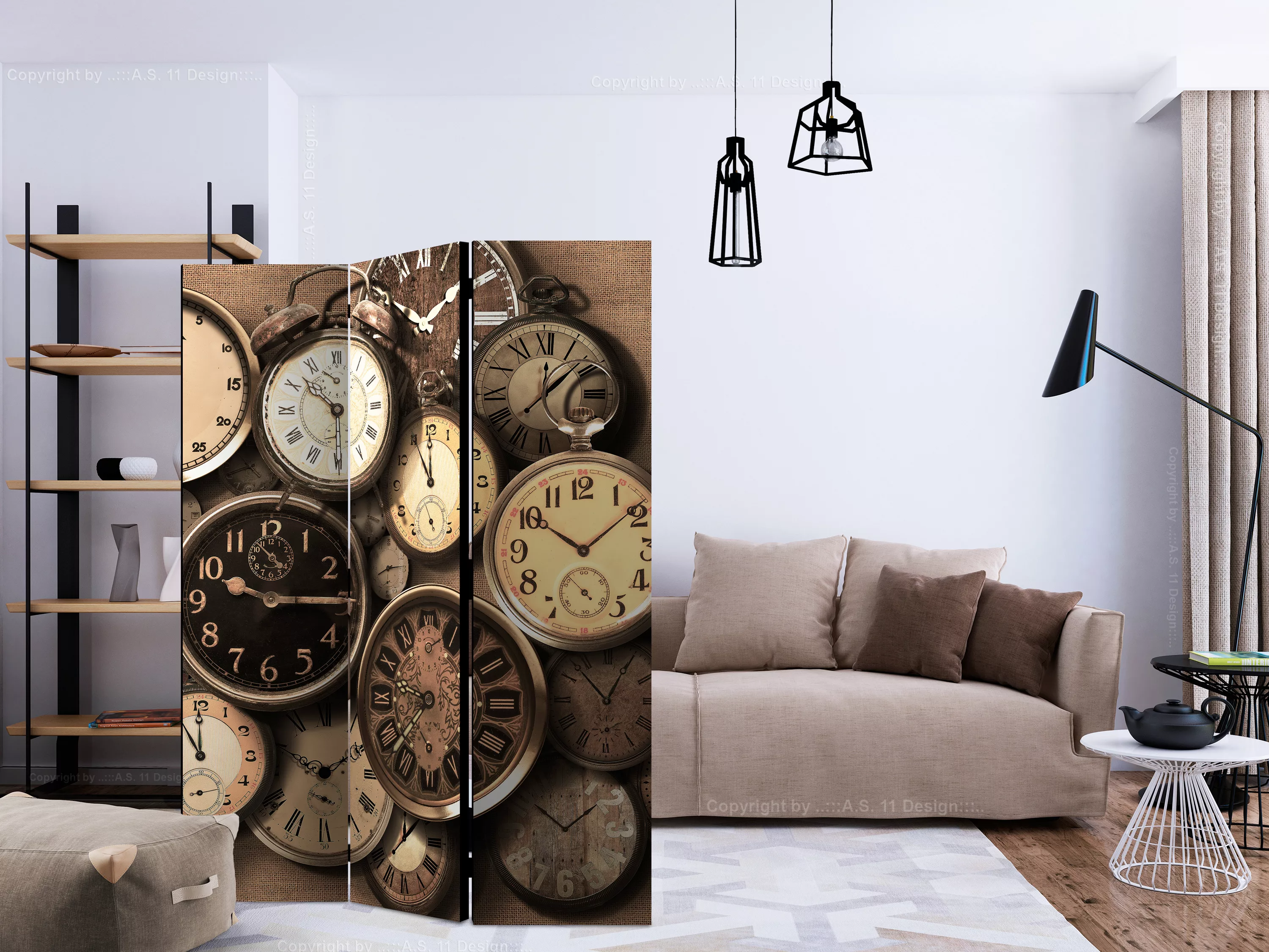 3-teiliges Paravent - Old Clocks [room Dividers] günstig online kaufen