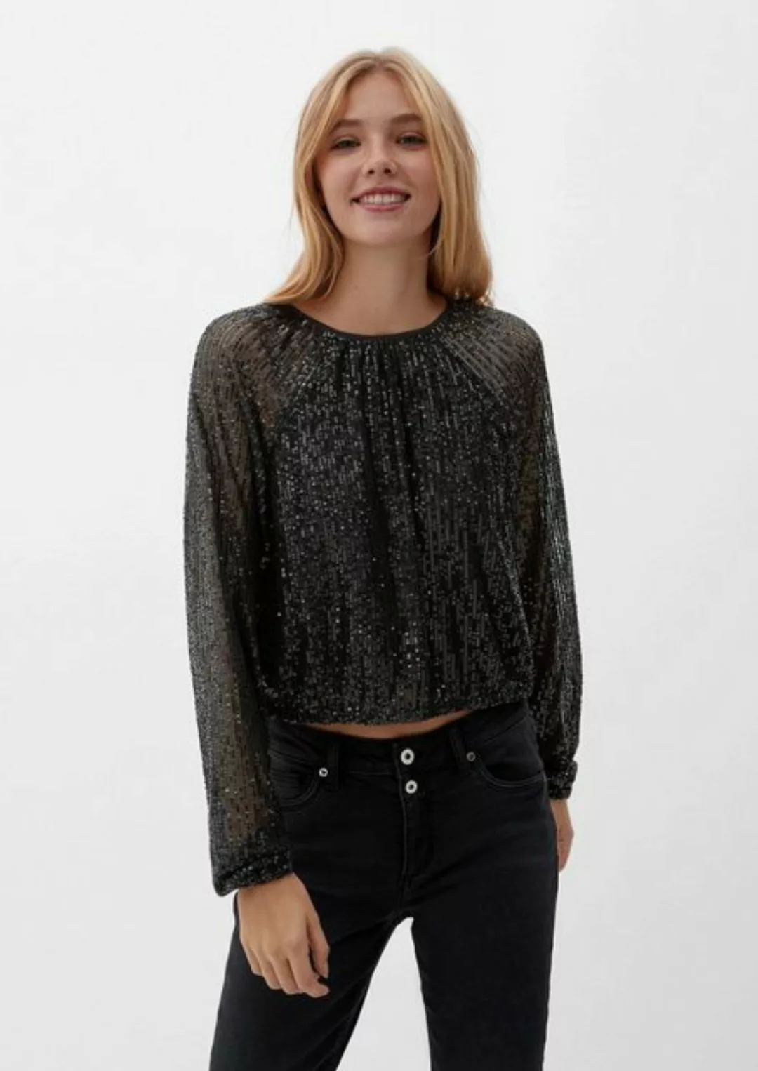 QS Langarmbluse Mesh-Bluse mit Pailletten Pailletten günstig online kaufen