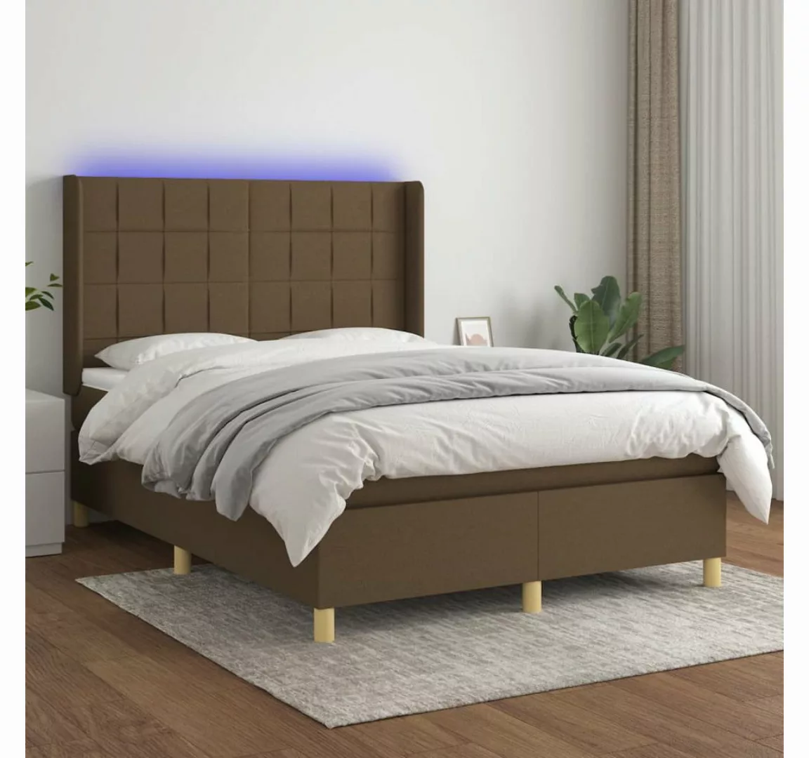 vidaXL Boxspringbett Boxspringbett mit Matratze LED Dunkelbraun 140x190 cm günstig online kaufen