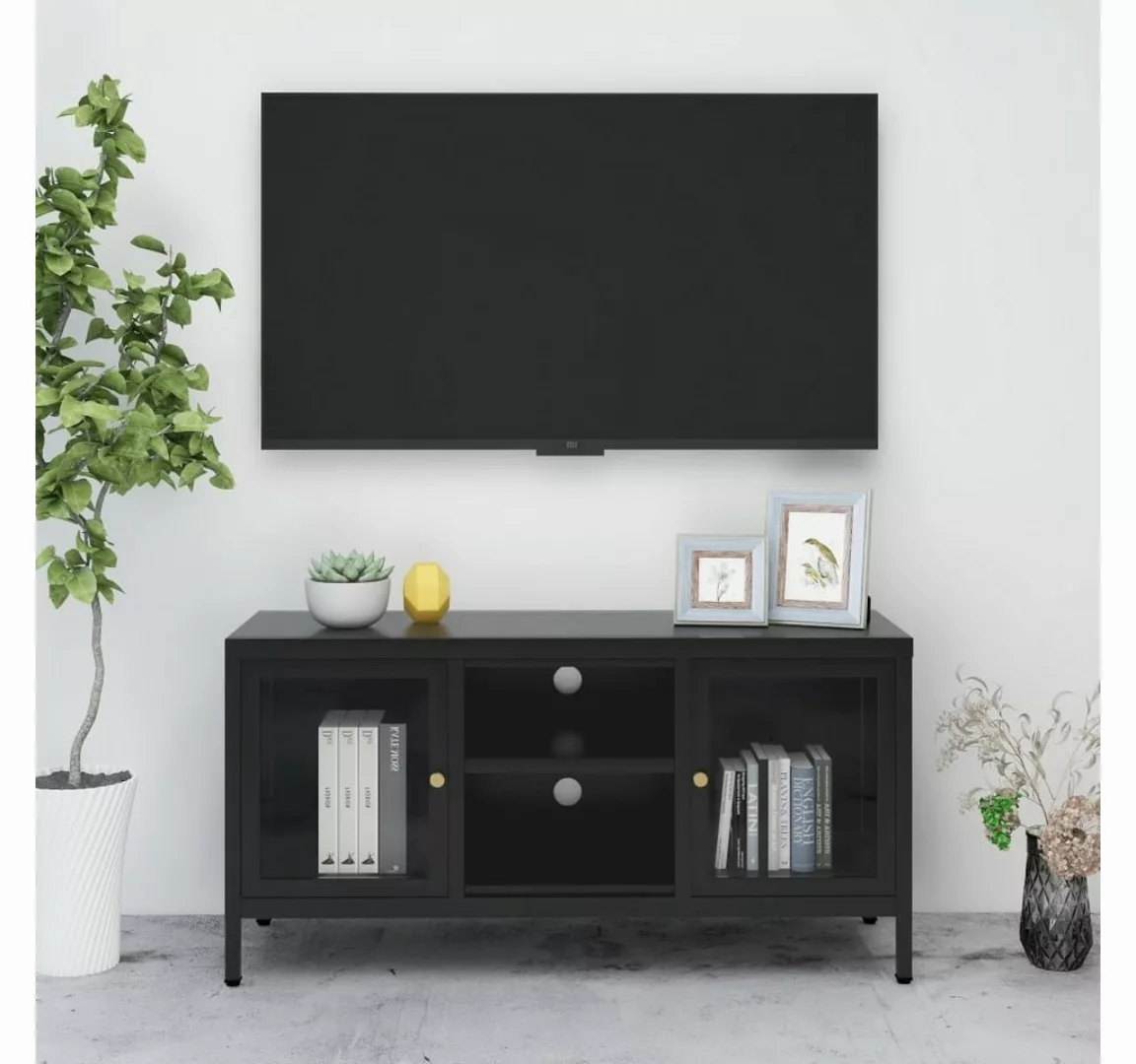 furnicato TV-Schrank Schwarz 105x35x52 cm Stahl und Glas günstig online kaufen