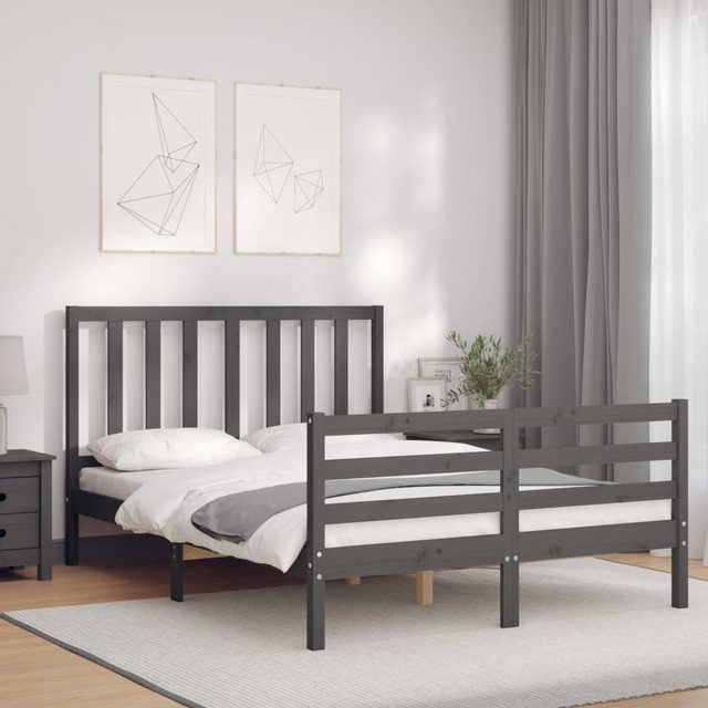 vidaXL Bett Massivholzbett mit Kopfteil Grau 140x190 cm günstig online kaufen