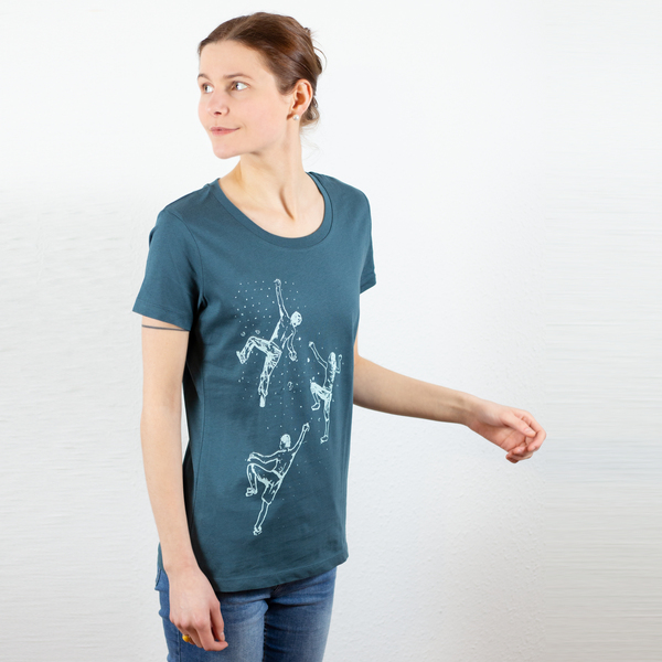 Damenshirt "Bouldern", Petrol, T-shirt Bedruckt, Siebdruck, Klettern günstig online kaufen