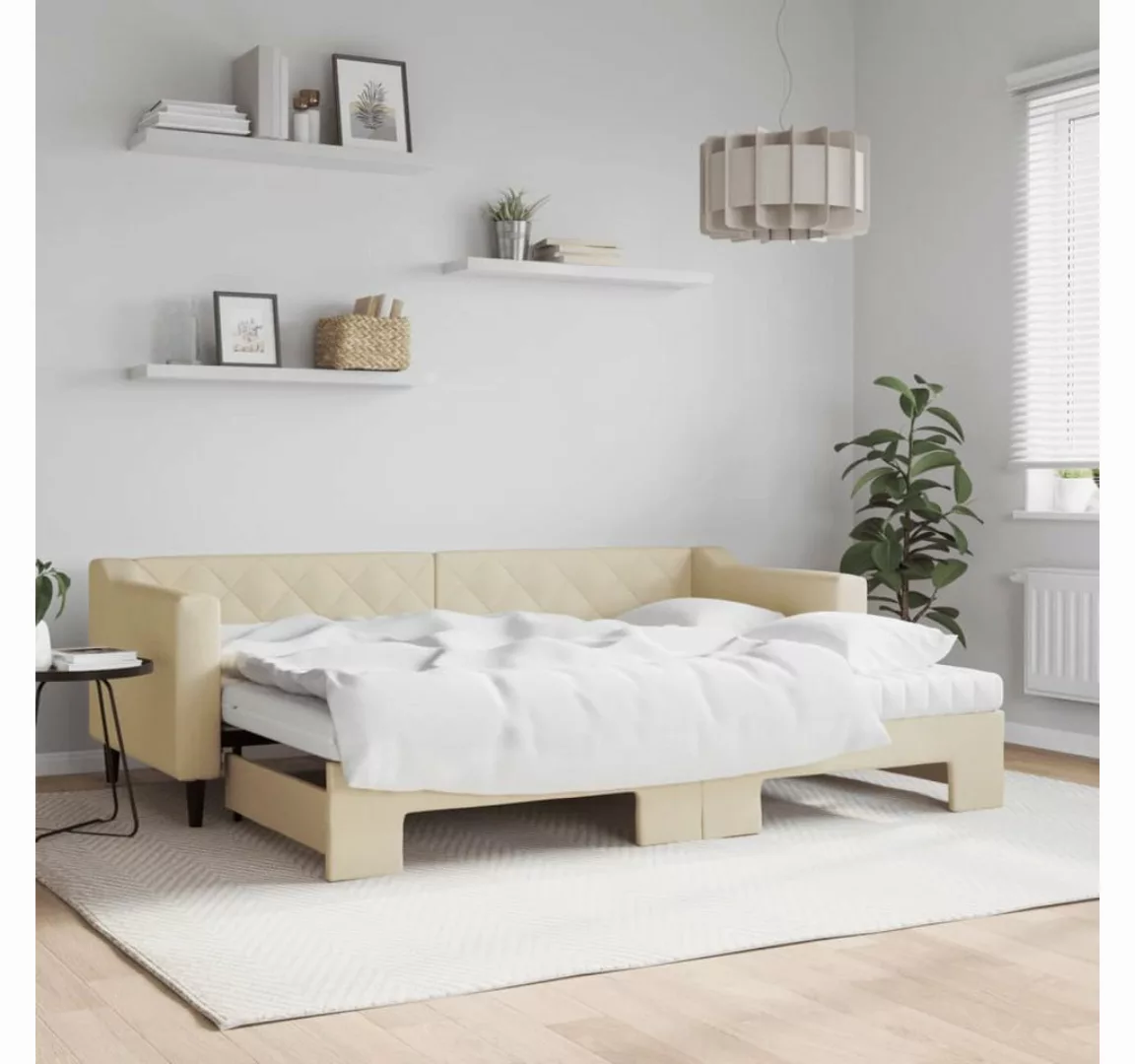 vidaXL Gästebett Gästebett Tagesbett Ausziehbar mit Matratzen Creme 80x200 günstig online kaufen