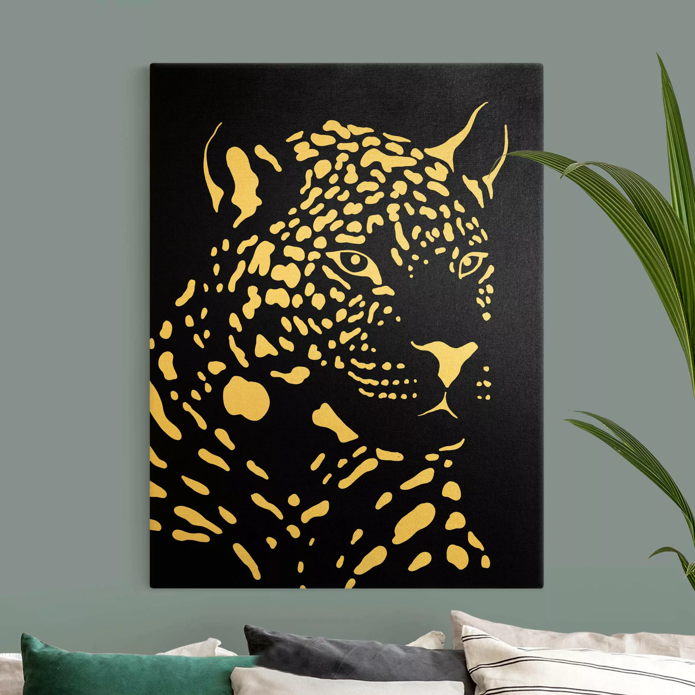 Leinwandbild Gold Safari Tiere - Portrait Leopard Schwarz günstig online kaufen