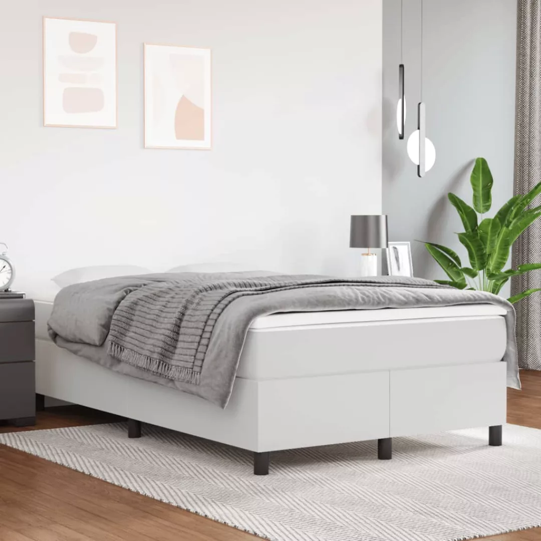 vidaXL Boxspringbett, Boxspringbett mit Matratze Weiß 120x200 cm Kunstleder günstig online kaufen