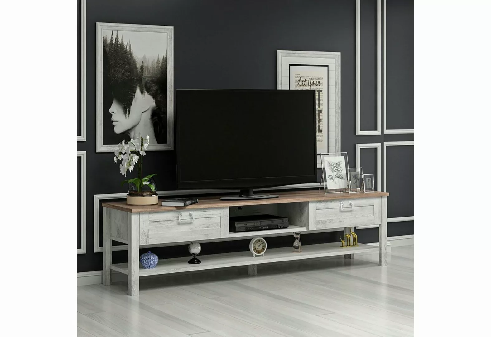 en.casa TV-Schrank Hashøj TV Board 42 x 161 x35,5cm zwei Staufächer Eiche / günstig online kaufen
