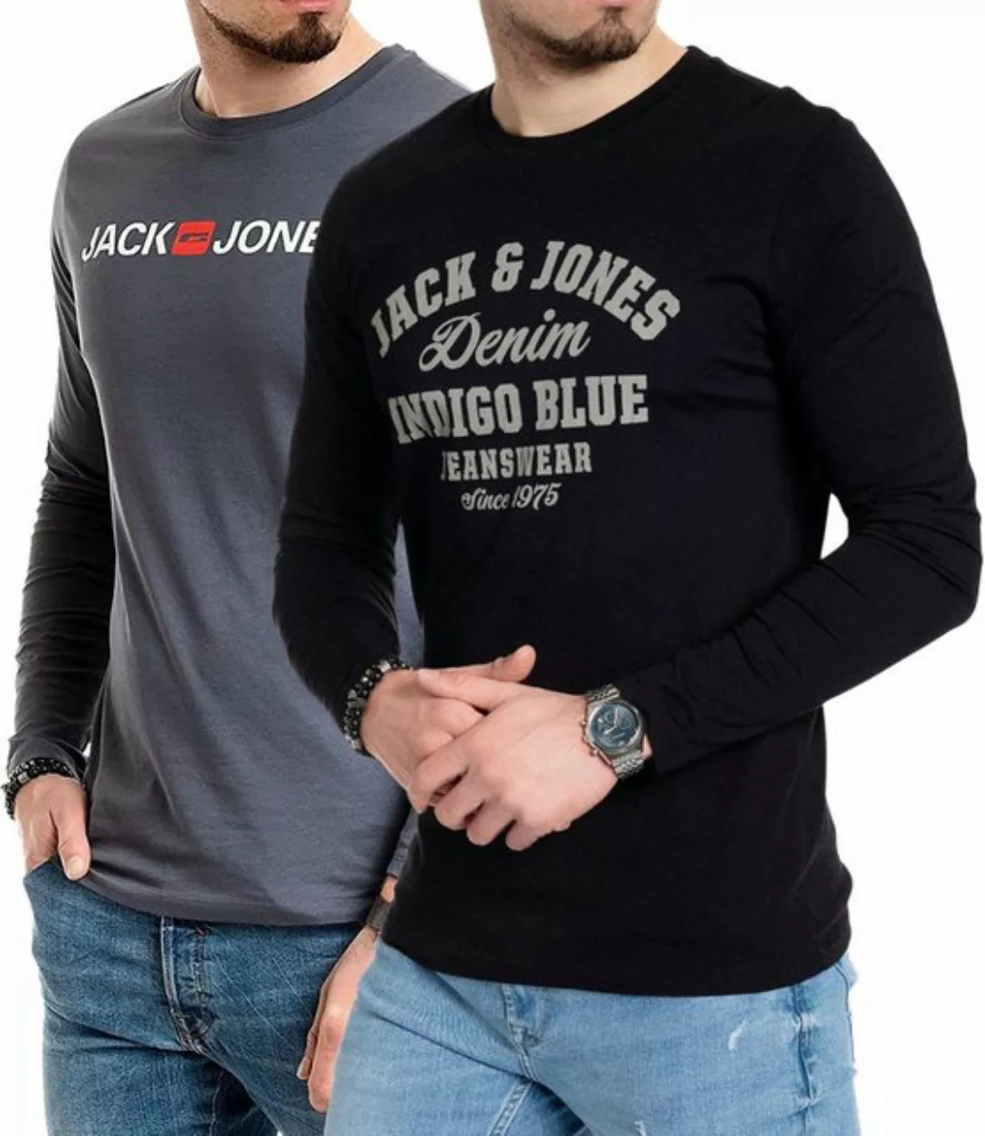 Jack & Jones Langarmshirt basic Shirt mit Printdruck im 2er Set günstig online kaufen