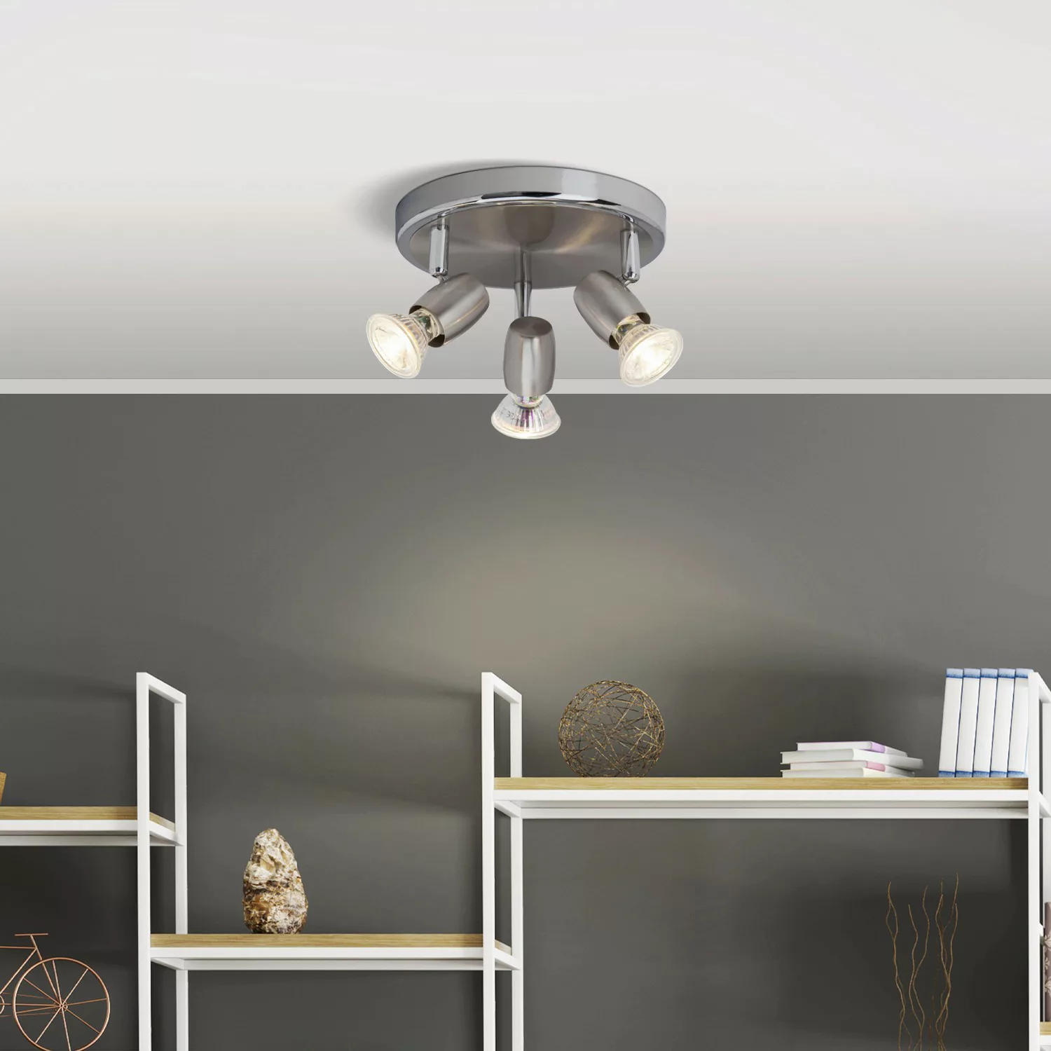 LED Deckenleuchte Wesley in Silber und Chrom 3x 5W 1035lm GU10 3-flammig günstig online kaufen