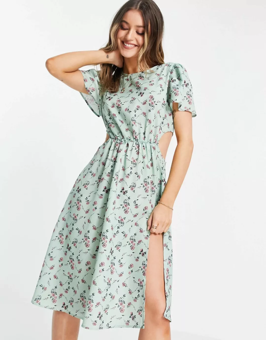 In The Style x Olivia Bowen – Midikleid mit seitlichen Zierausschnitten, Sc günstig online kaufen