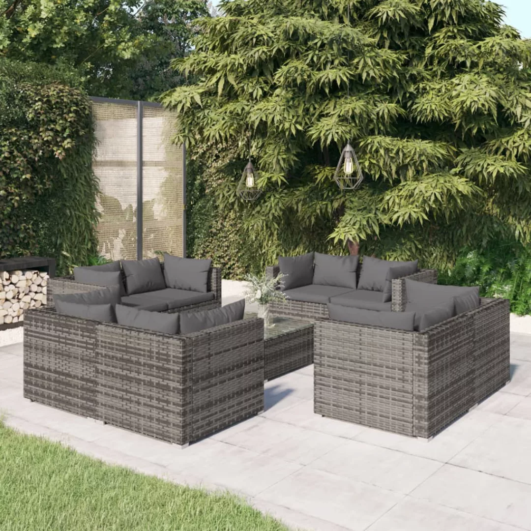 Vidaxl 9-tlg. Garten-lounge-set Mit Kissen Poly Rattan Grau günstig online kaufen