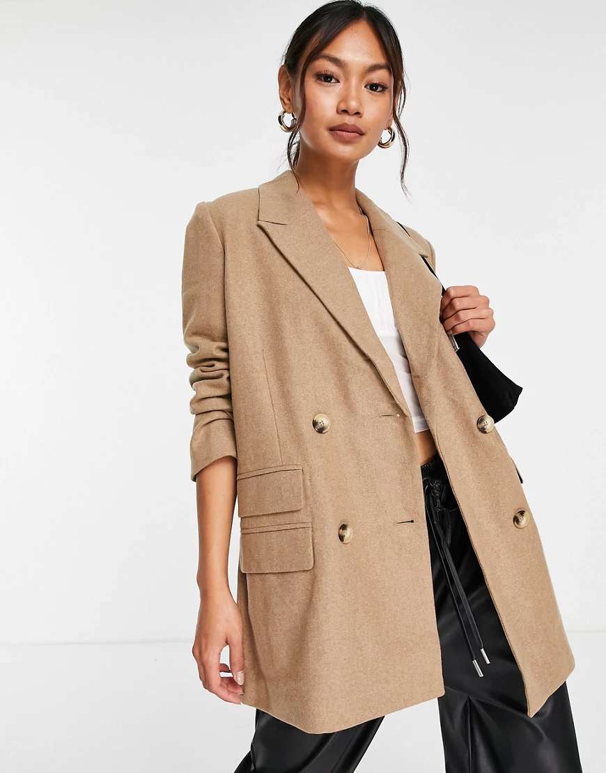 Selected Femme – Zweireihiger Blazer aus Wolle in Hellbraun günstig online kaufen