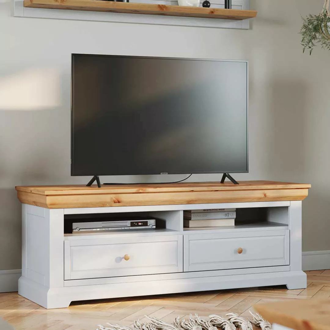 Kleines TV Lowboard im Landhausstil Kiefer Massivholz weiß günstig online kaufen