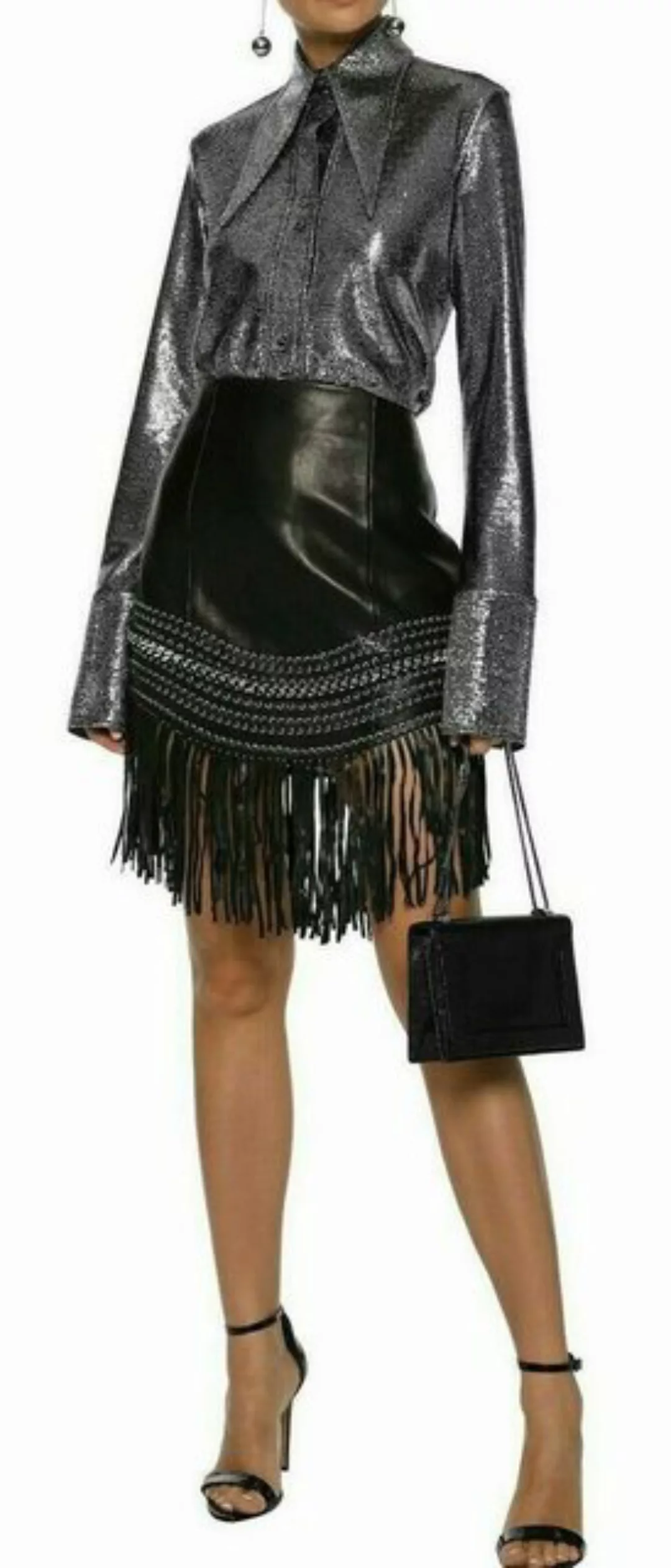 Balmain Karorock BALMAIN PARIS LEATHER FRINGED LEATHER MINI SKIRT STUD CHAI günstig online kaufen