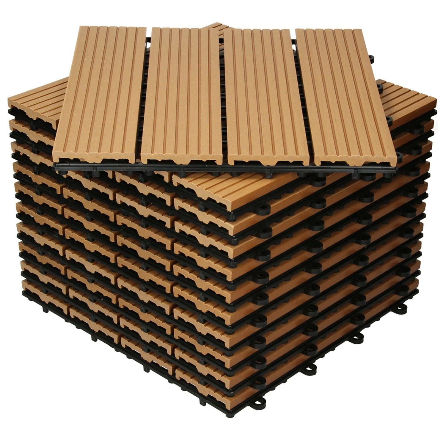 ECD Germany WPC Terrassenfliesen 30x30 cm 55er Spar Set Teak in Holzoptik G günstig online kaufen