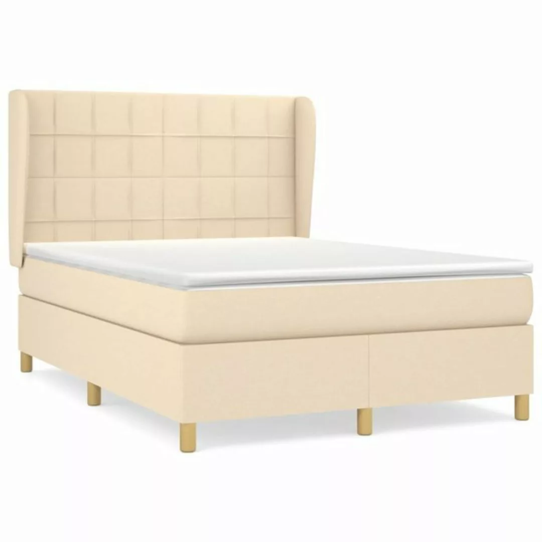 vidaXL Bettgestell Boxspringbett mit Matratze Creme 140x200 cm Stoff Bett B günstig online kaufen