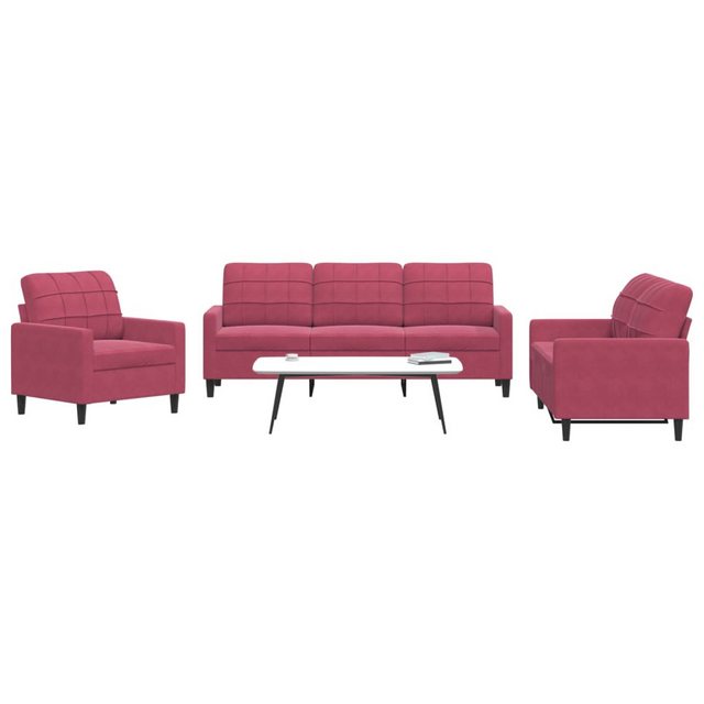 vidaXL Sofa 3-tlg. Sofagarnitur mit Kissen Weinrot Samt günstig online kaufen