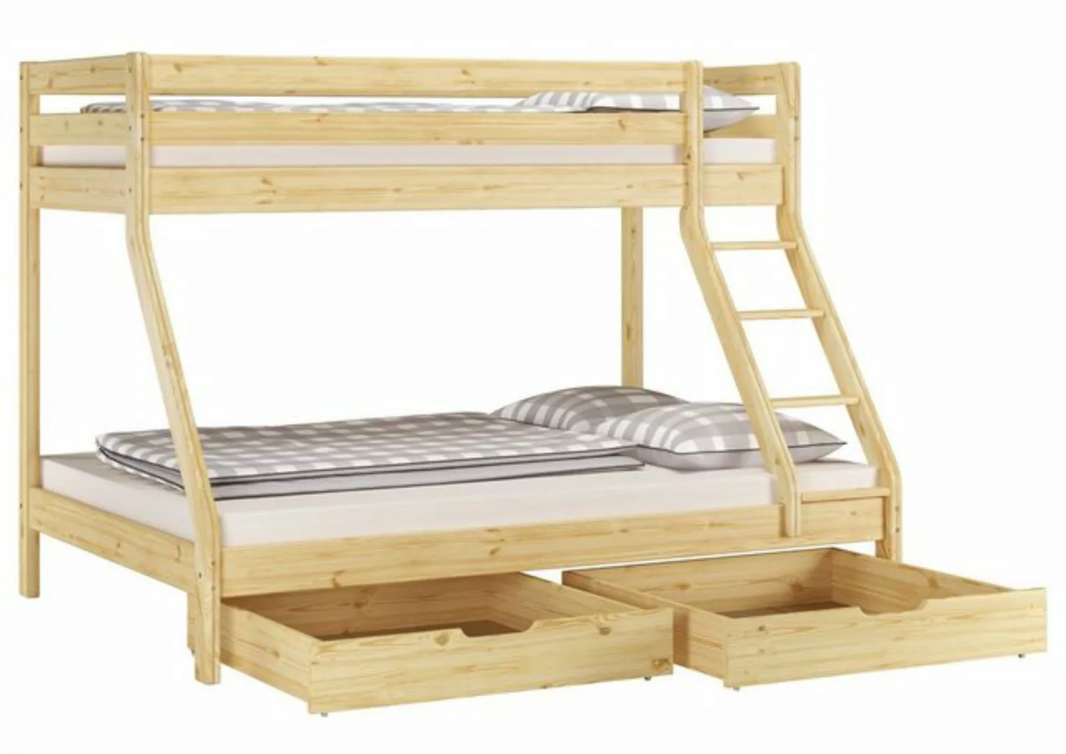 ERST-HOLZ Etagenbett Doppel-Etagenbett 90x200 u. 140/200 Kiefer natur - Zub günstig online kaufen