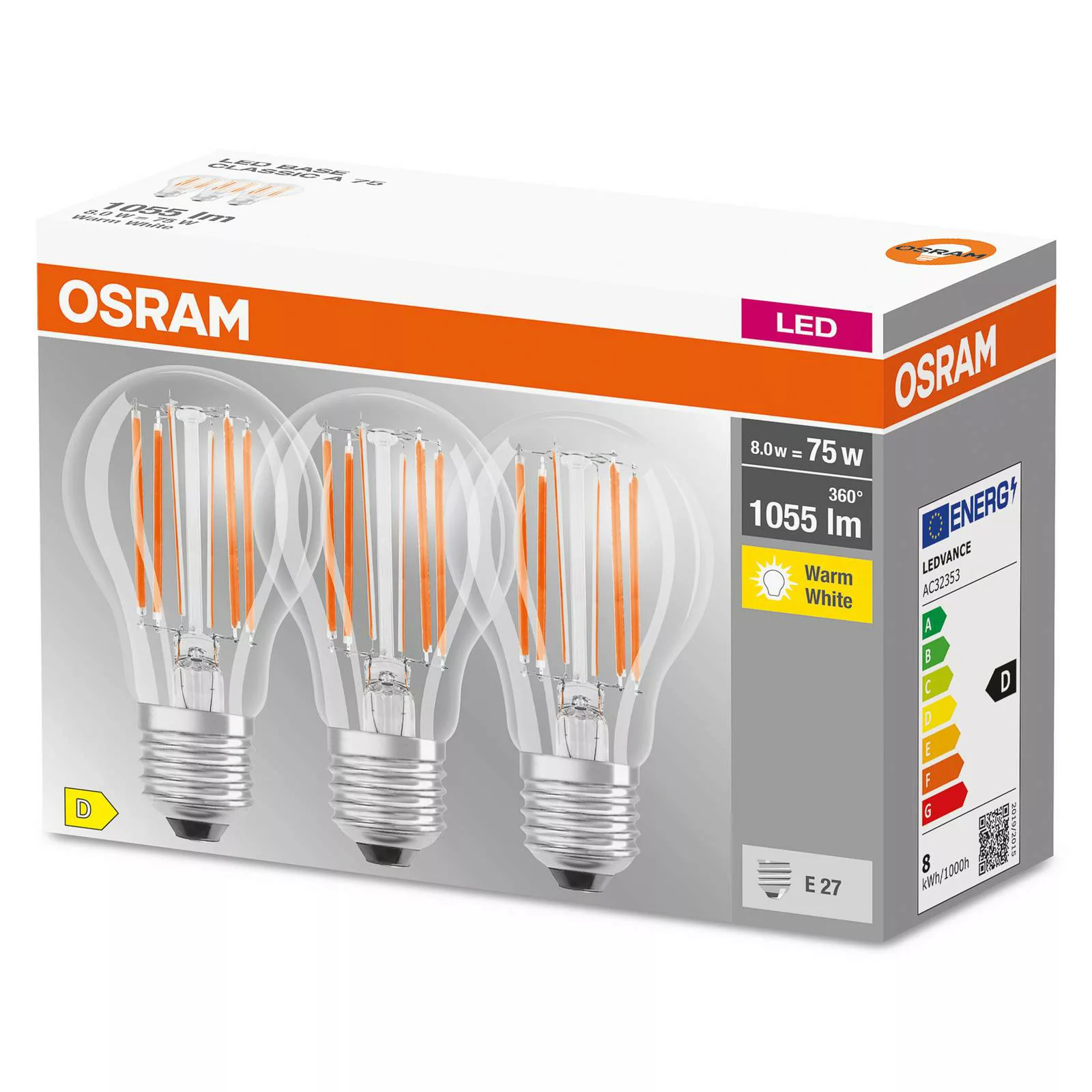 OSRAM LED-Filamentlampe E27 Base 7,5W 2.700K 3er günstig online kaufen
