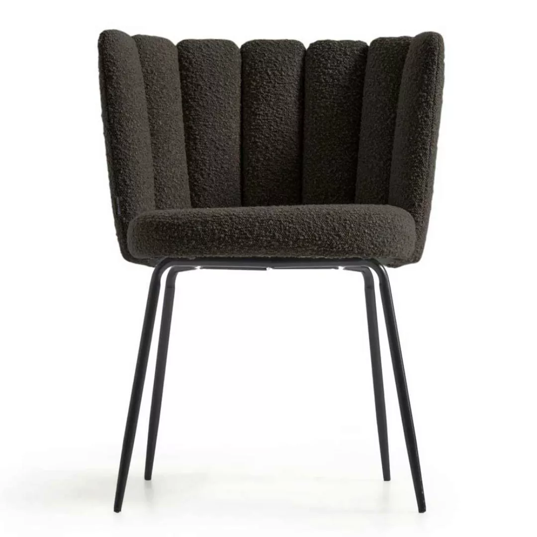 Boucle Stühle in Schwarz Vierfußgestell aus Metall (2er Set) günstig online kaufen