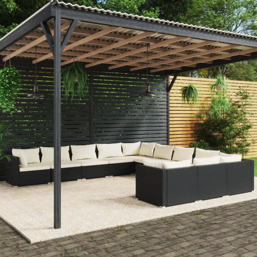 Vidaxl 11-tlg. Garten-lounge-set Mit Kissen Poly Rattan Schwarz günstig online kaufen