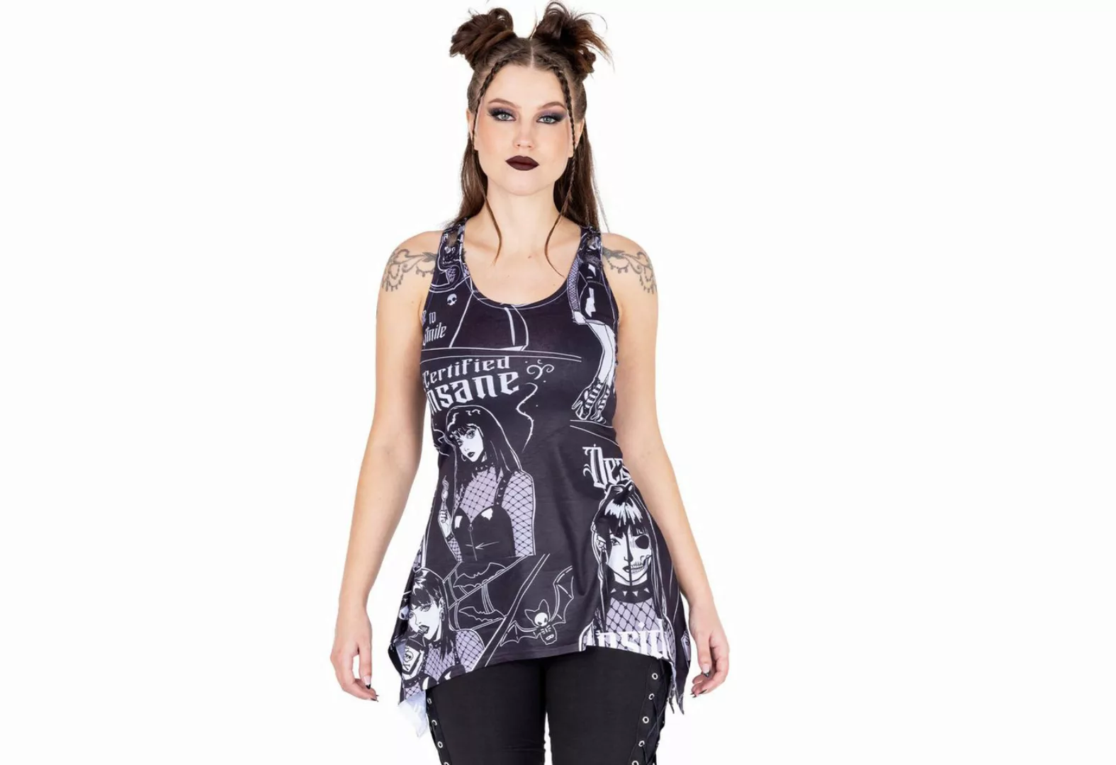 Heartless Tanktop Certified Insane Lace Panel Vest Gothic Goth Grufti Witch günstig online kaufen