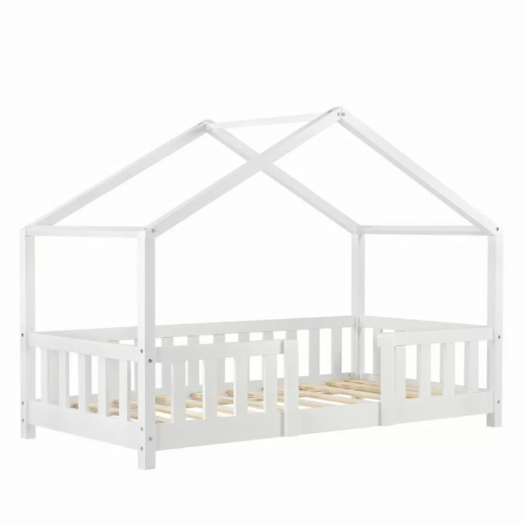 en.casa Kinderbett, »Treviolo« Haus-Optik mit Rausfallschutz 70x140 cm Weiß günstig online kaufen