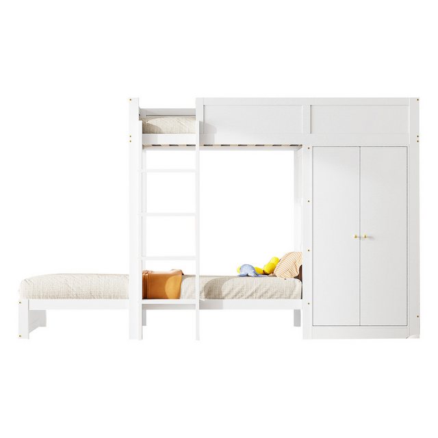 Flieks Etagenbett, Kinderbett 90x200cm mit Kleiderschrank und Sicherheitsle günstig online kaufen