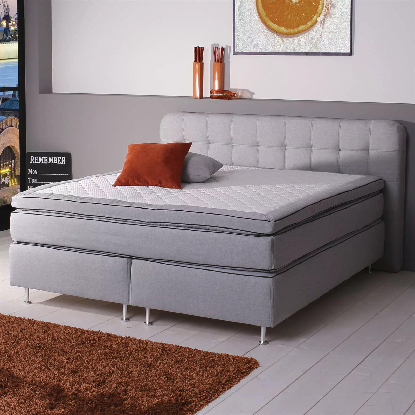 Boxspringbett 180 x 200 cm Bezug Leinen-Optik in silber günstig online kaufen