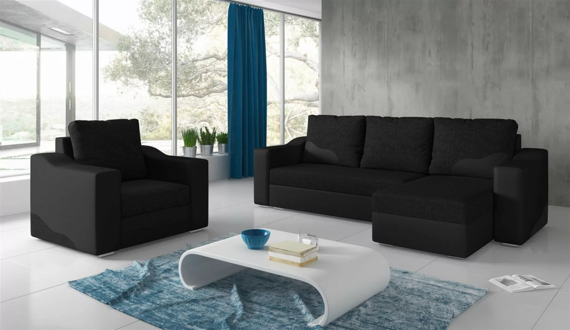 Fun Möbel Polstergarnitur Sofaset Ecksofa COLLIN mit Ottomane plus Sessel, günstig online kaufen