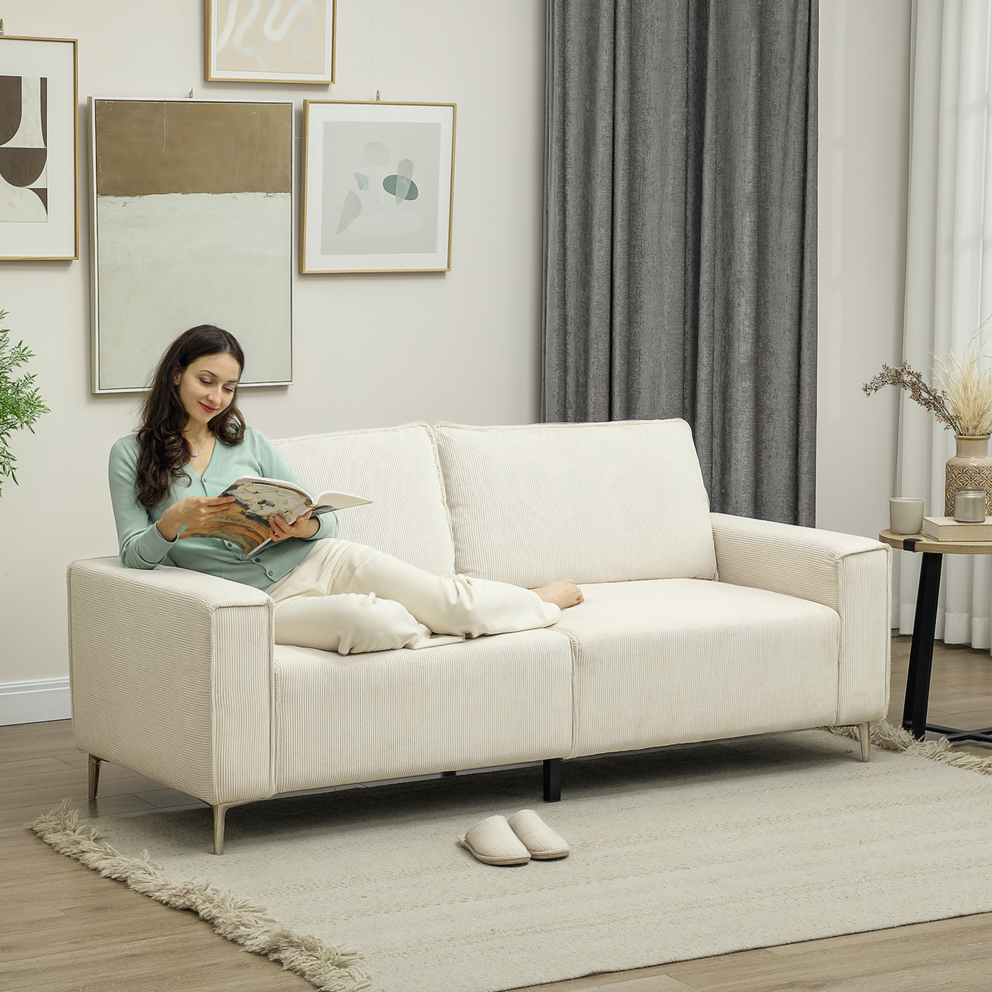 HOMCOM 3-Sitzer Sofa, Couch mit Armlehnen, Rückenkissen, Wohnzimmersofa mit günstig online kaufen