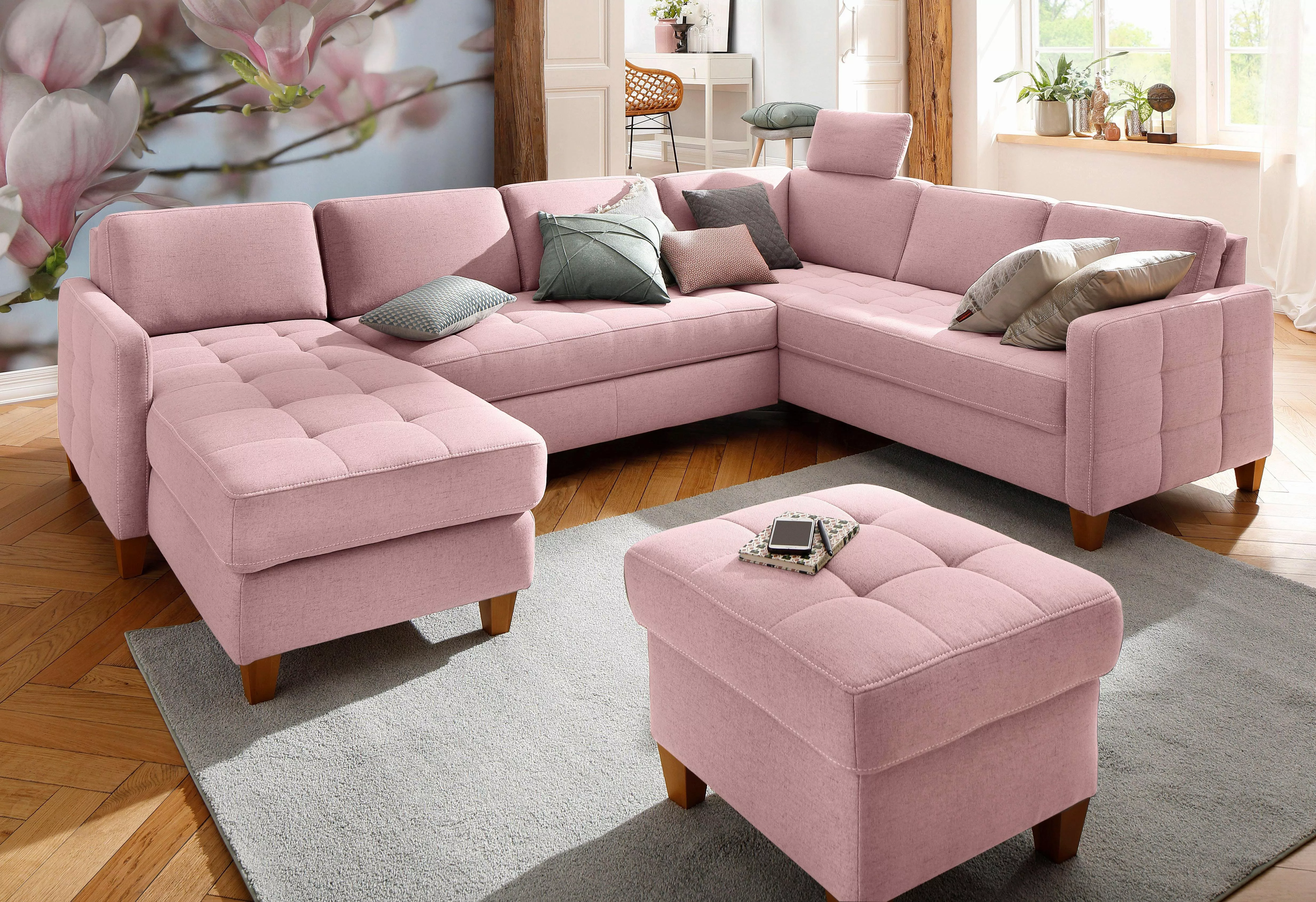 Home affaire Wohnlandschaft "Earl U-Form", wahlweise auch mit Bettfunktion günstig online kaufen