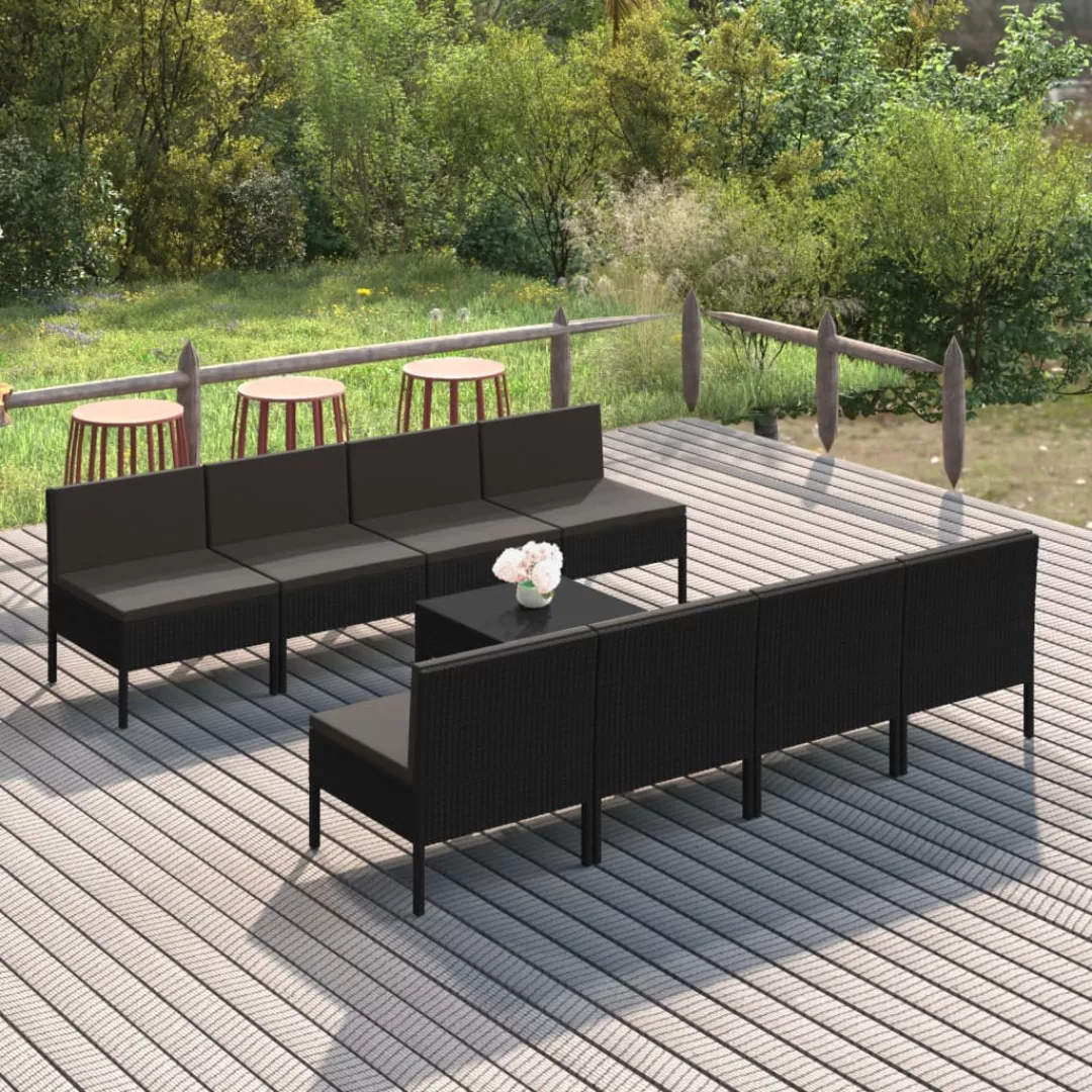 9-tlg. Garten-lounge-set Mit Auflagen Poly Rattan Schwarz günstig online kaufen