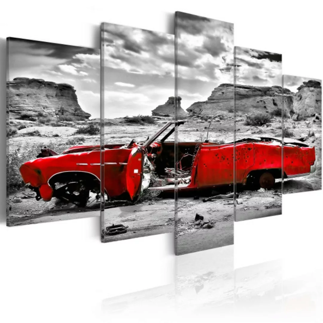 Bild auf Leinwand Rotes Retro-Auto in der Colorado-Wüste - 5 Teile XXL günstig online kaufen