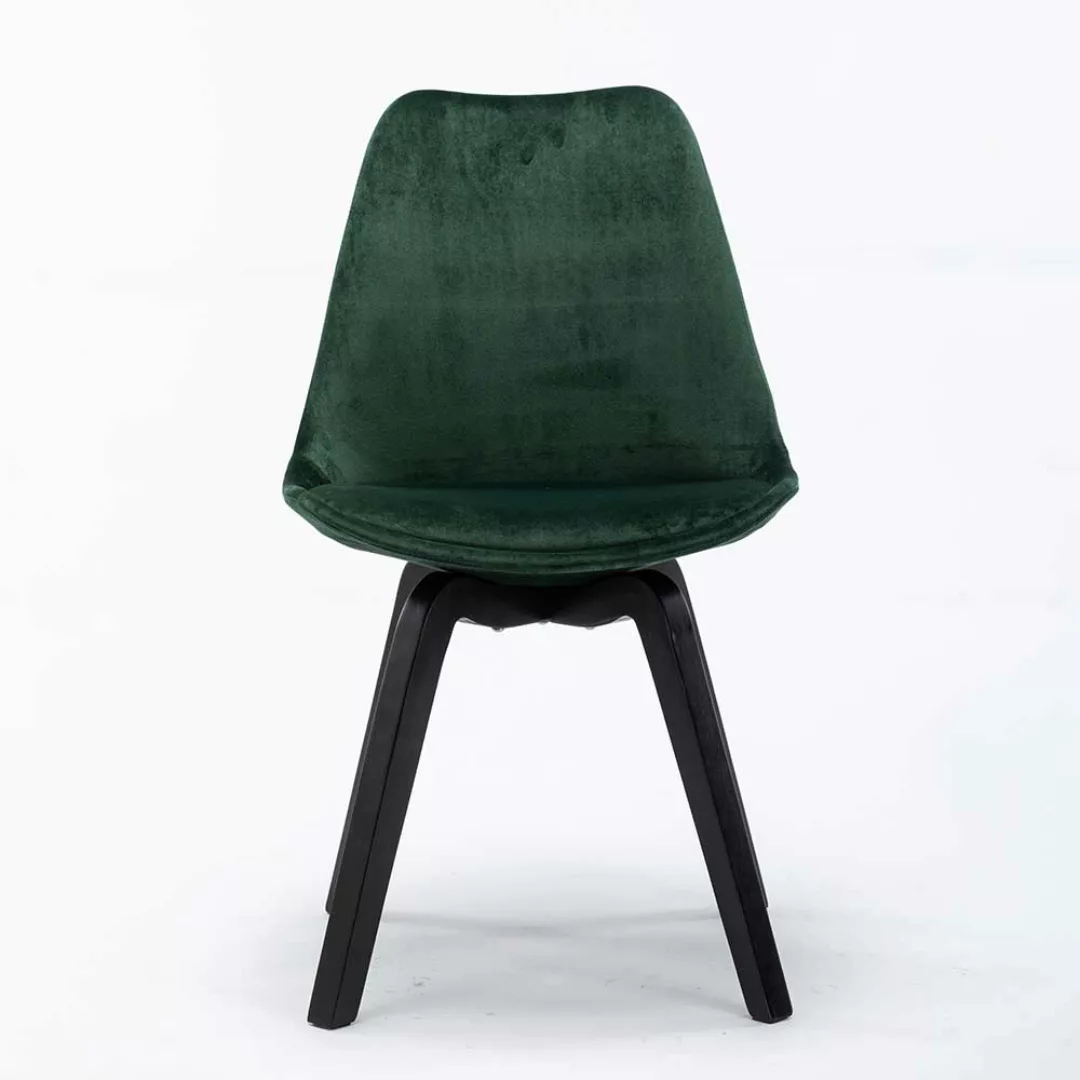 Esstisch Stühle in Dunkelgrün Samt Massivholzgestell in Schwarz (2er Set) günstig online kaufen