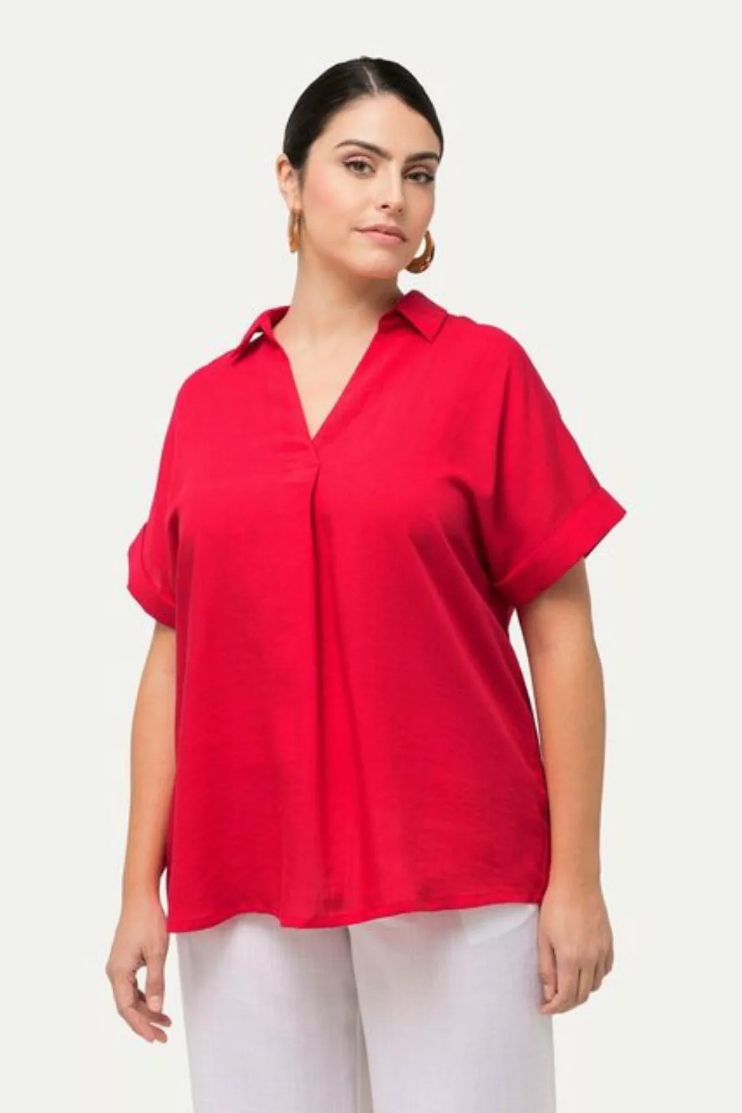 Ulla Popken Tunika Bluse Rücken-Knöpfe Oversized Zierfalte Halbarm günstig online kaufen