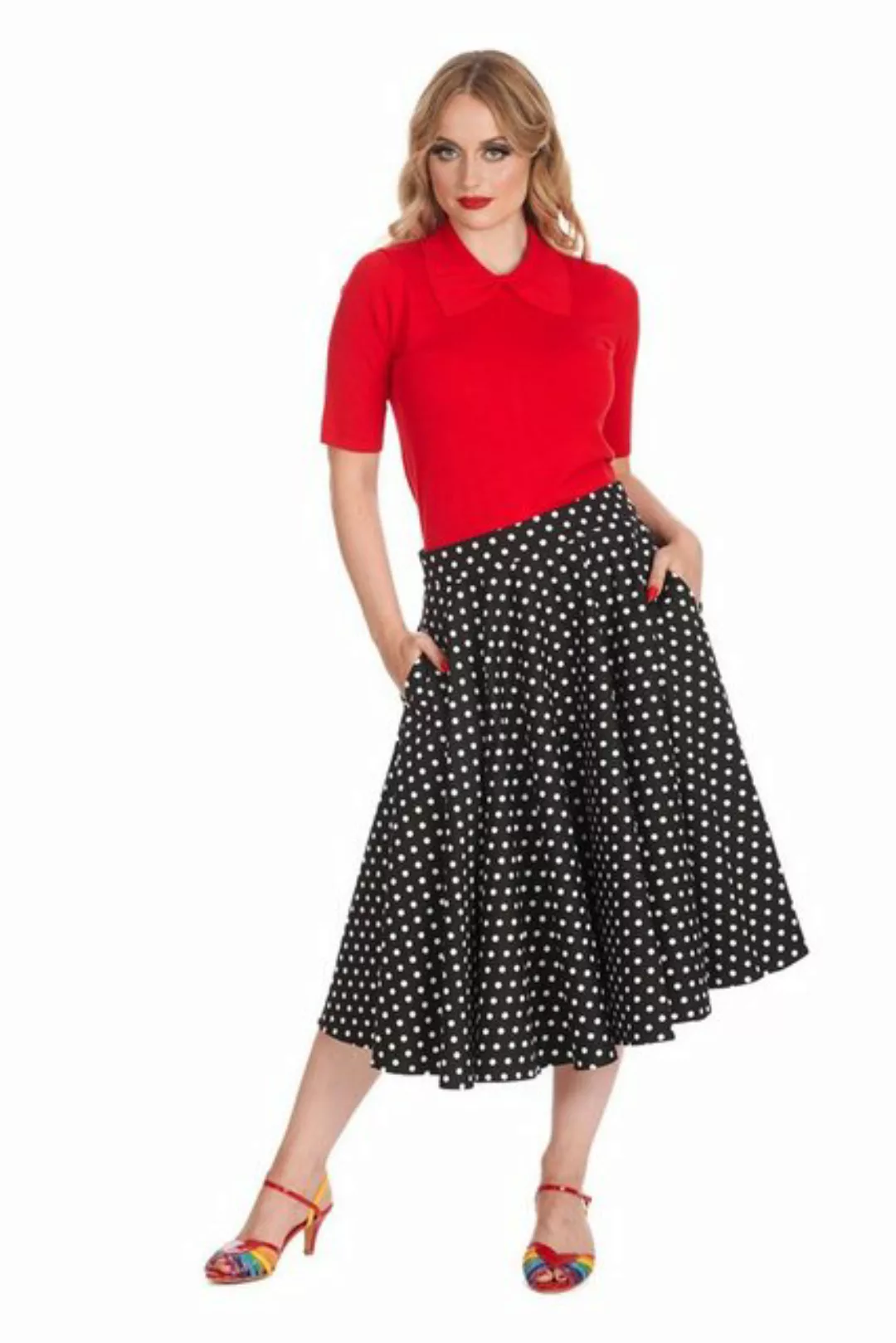 Banned A-Linien-Rock Polka Dot Days Schwarz Retro Vintage Swing Skirt günstig online kaufen